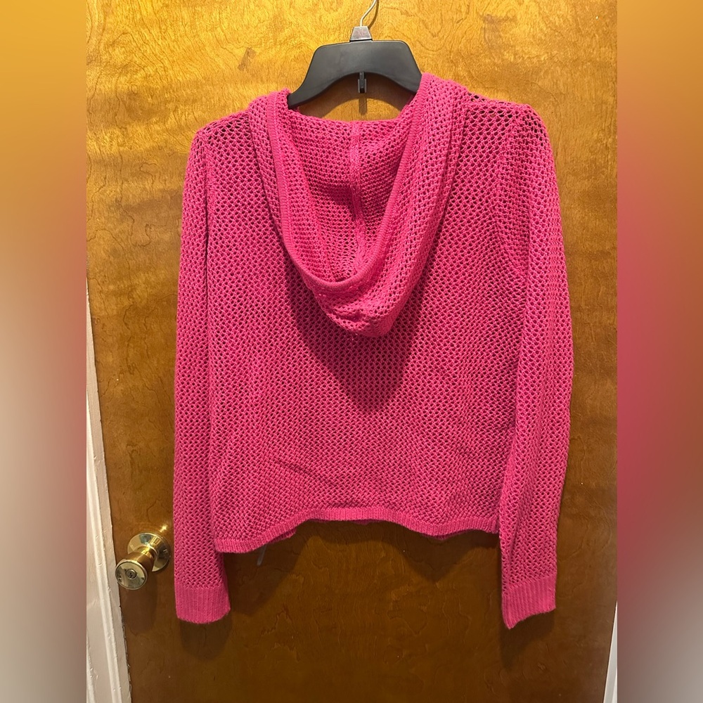 FCT with love pink zip up hooded cropped  jacket sweater knit style pink size L - Picture 3 of 3
